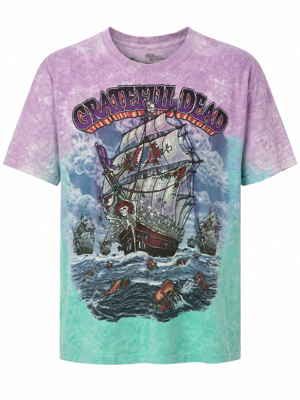 Y2K Grateful Dead Ship of Fools Liquid Blue Tie Dye Graphic Tee Size L